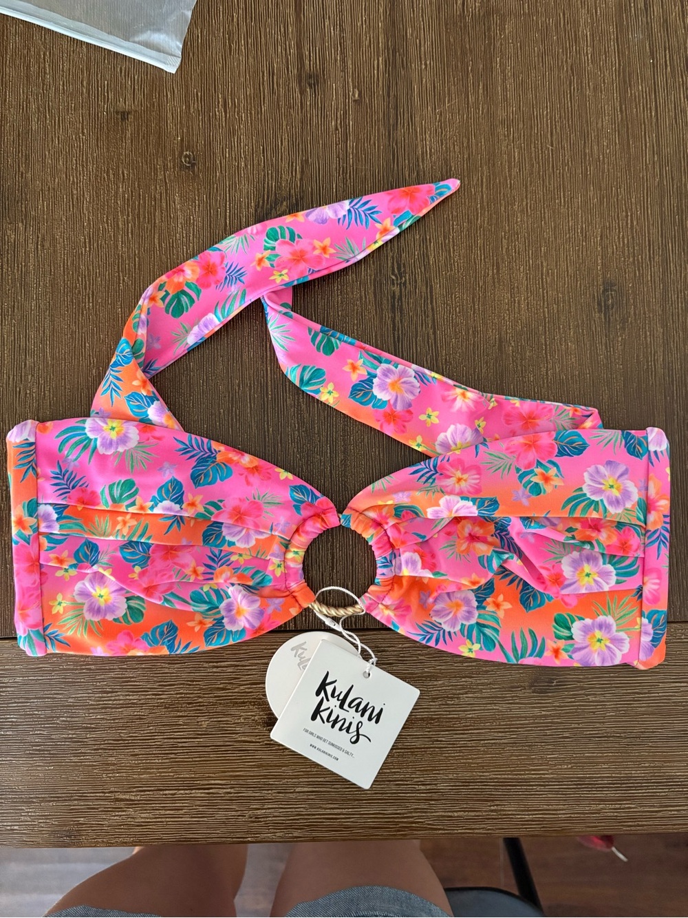 Kulani Kinis Pink Floral bandeau Bikini Top